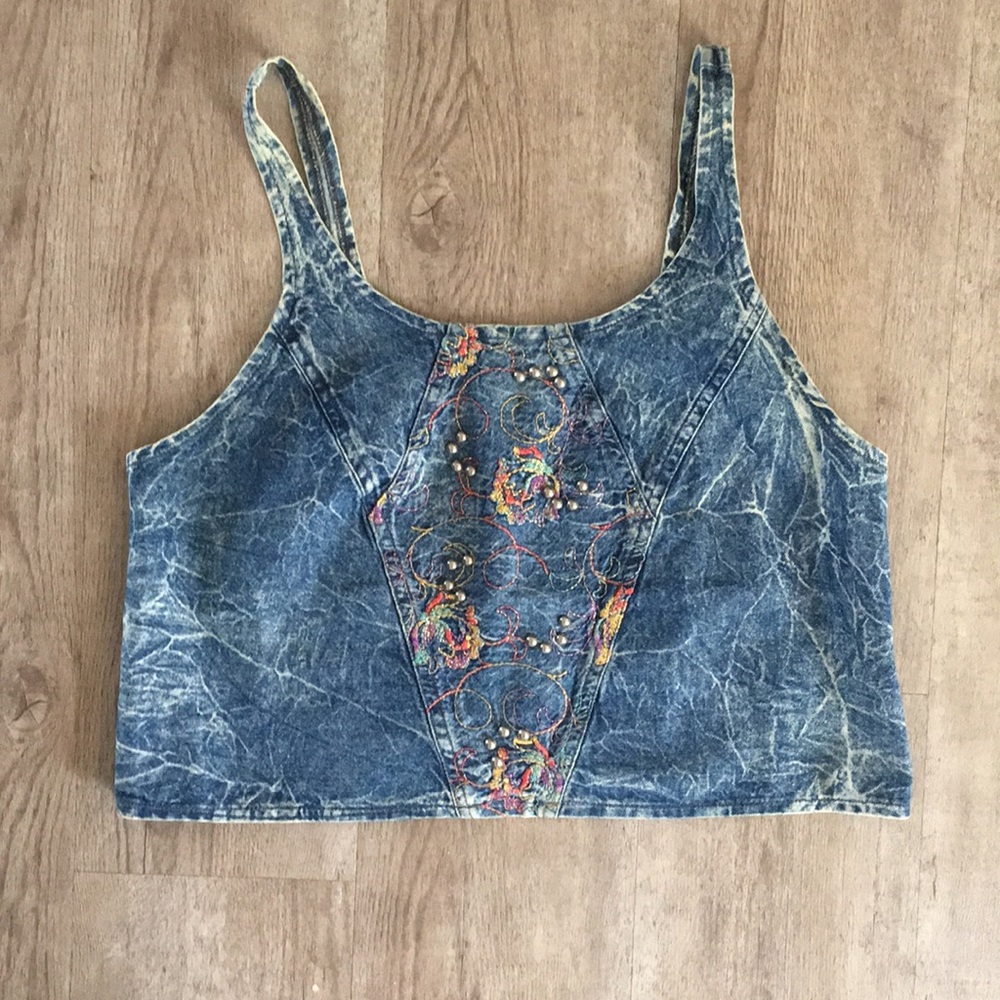 Vintage Rina Dyuarsky bleached denim crop top
